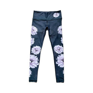 Noli Yoga Womens Ankle Leggings S Navy Lotus Floral Print Athleisure Workout Gym